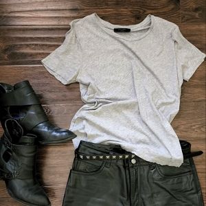 All Saints Anything-but-basic Grey Tee with Shoulder Cutouts